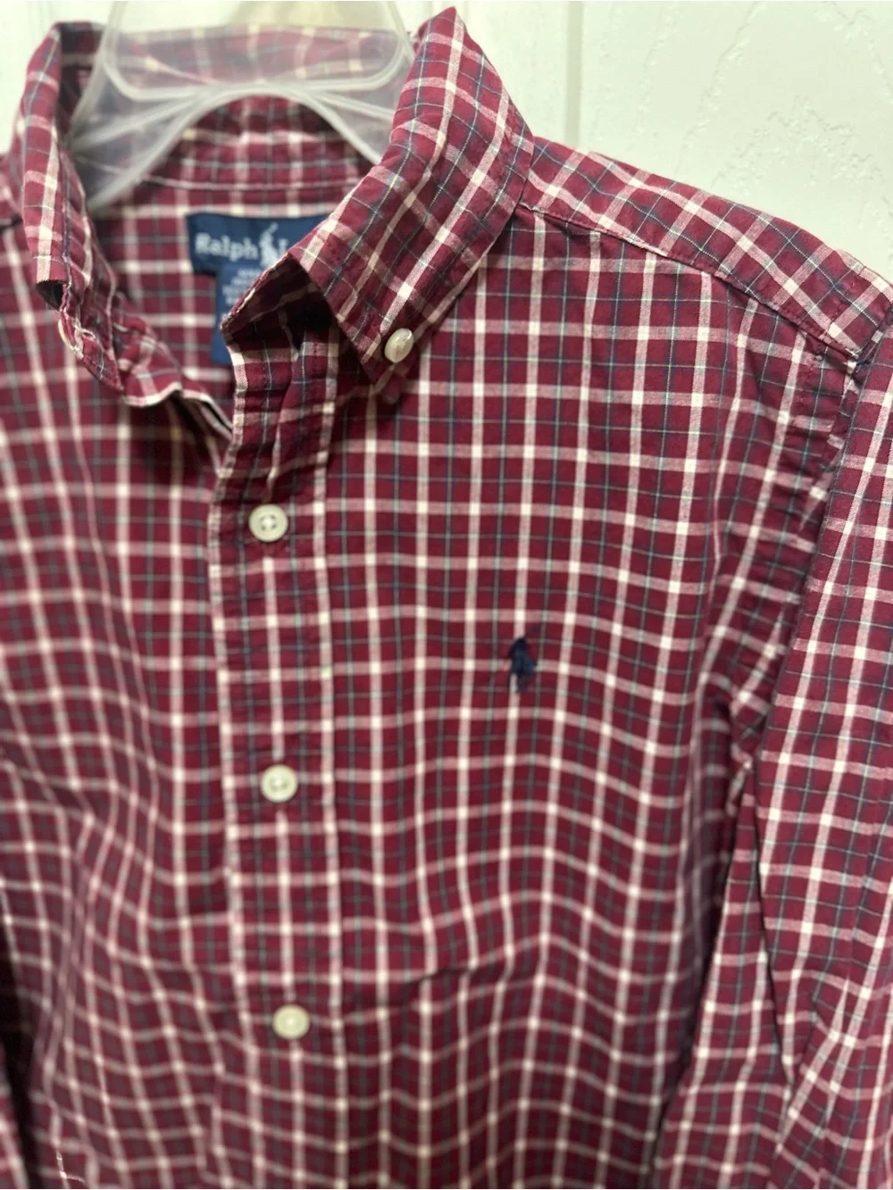 Ralph Lauren Boy’s Burgundy Plaid Button-Down Shirt size 4 # 303